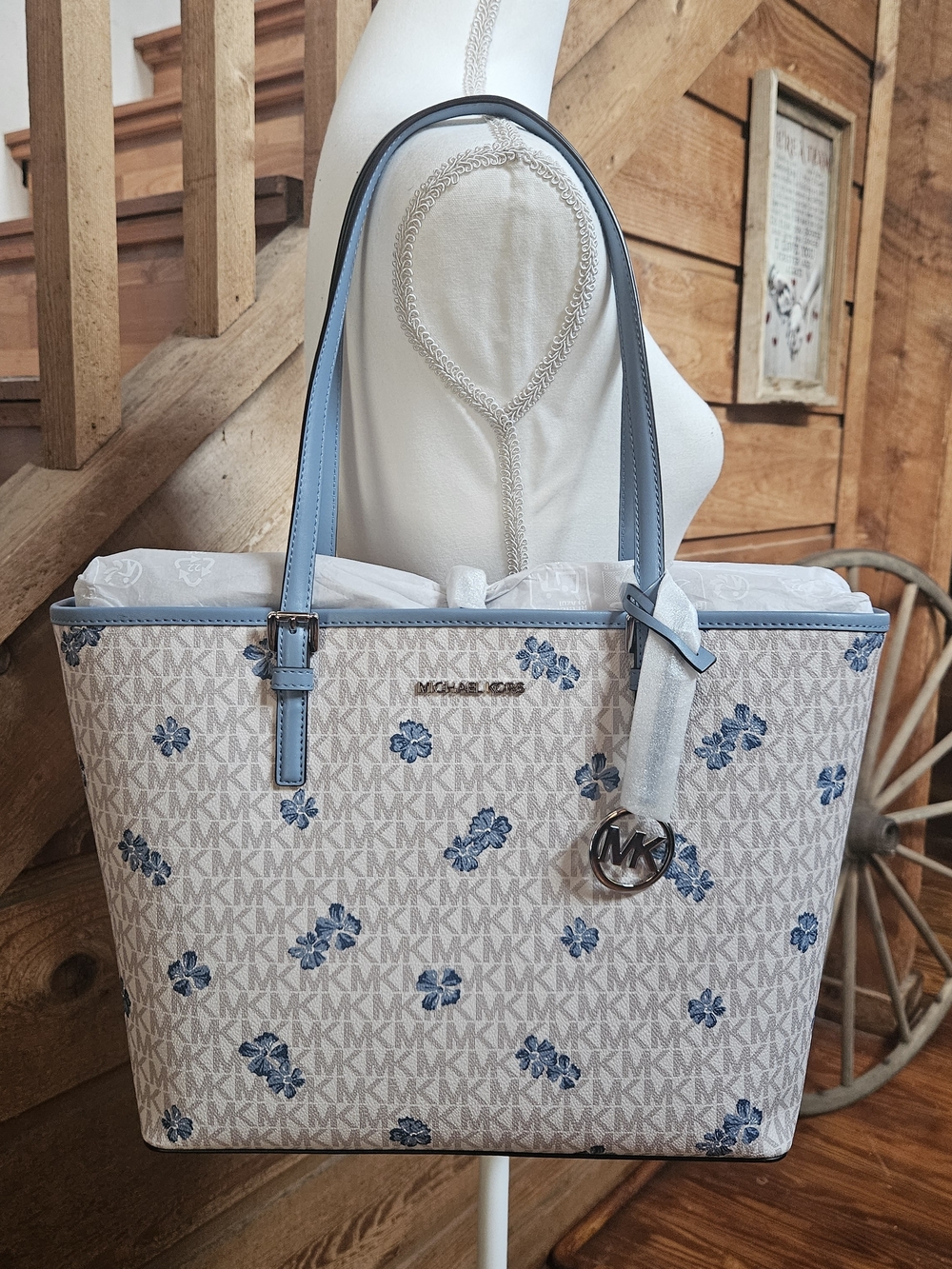 Michael Kors Blue Floral Signature Tote Bag
